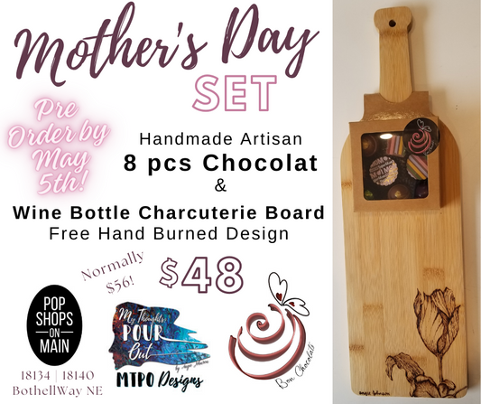 Mother's Day Special - Bamboo Wine Charcuterie Board & 8 pieces Handmade Chocolate