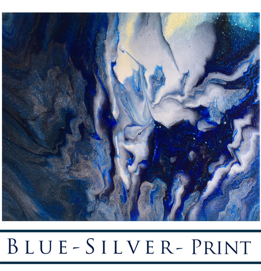 "Blue-Silver" GILCEE PRINT of Original Glitter Pour Painting