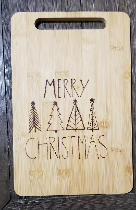 Bamboo Charcuterie Board -2 Sided- Freehand Pyrography - Food Safe- Merry Xmas