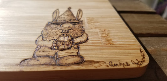 Bamboo Rectangle Cutting/Charcuterie Board 9" x 6" - Easter Gnome