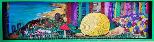 "Snail Trip to Beach" Handpainted on 18"x 5" wood panel