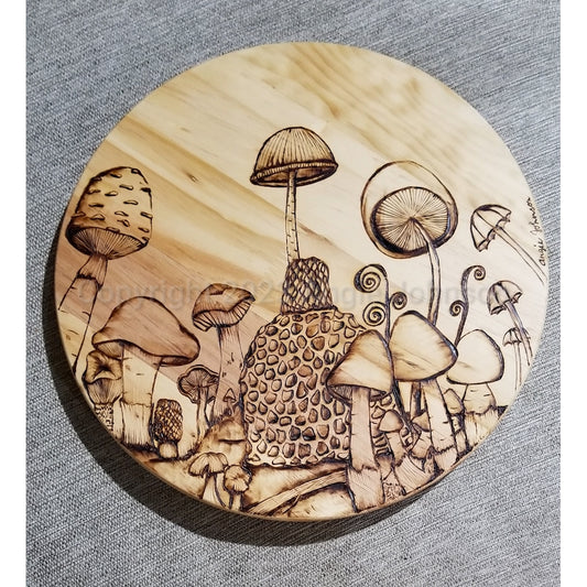 Lazy Susan - Freehand Pyrography - Mushrooms