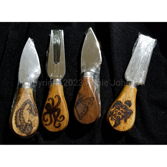 Acacia Mini Cheese/Charcuterie Knives with Free Hand Burning