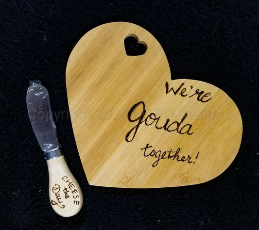 Mini Cheese/Charcuterie Heart Shaped Bamboo Board with Butter Knife Set
