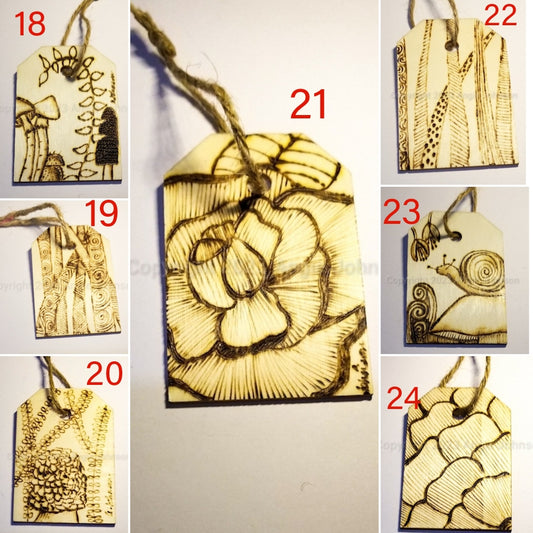 Free Hand Burning (Pyrography) on Wood Tags